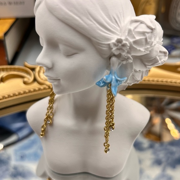 🆕 LES NEREIDES 🧿 NWOT Blue Bell Flower Dangling Crystal Post Earrings - Picture 16 of 16